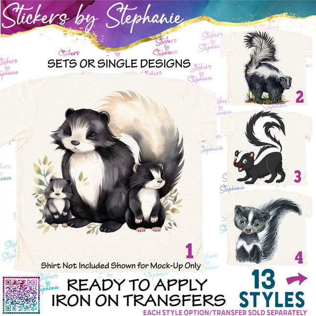(s02A-298) Skunk Graphic Iron-On Transfer or Sticker