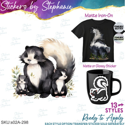 (s02A-298) Skunk Graphic Iron-On Transfer or Sticker