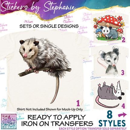 (s02A-299) Opossum Possum Graphic Iron-On Transfer or Sticker