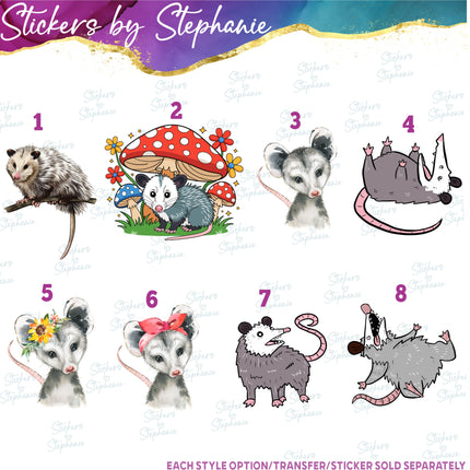 (s02A-299) Opossum Possum Graphic Iron-On Transfer or Sticker
