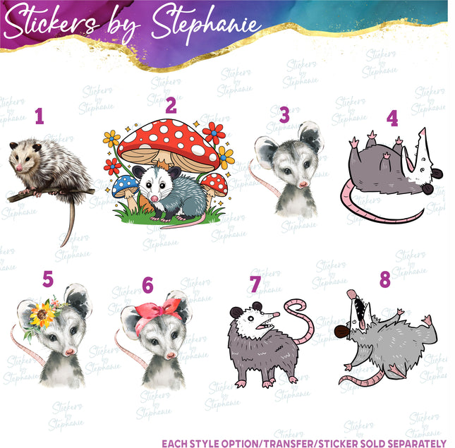(s02A-299) Opossum Possum Graphic Iron-On Transfer or Sticker