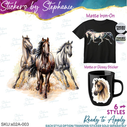 (s02A-003) Watercolor Sketch Horse Iron-On Transfer or Sticker