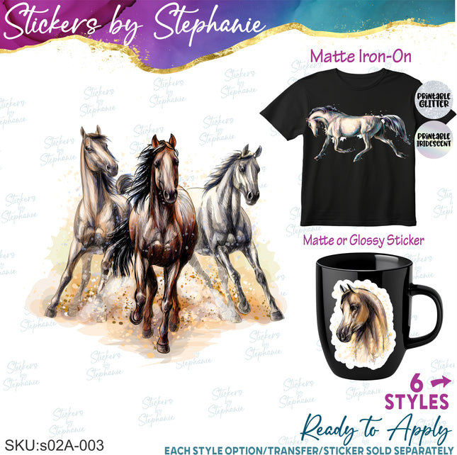 (s02A-003) Watercolor Sketch Horse Iron-On Transfer or Sticker
