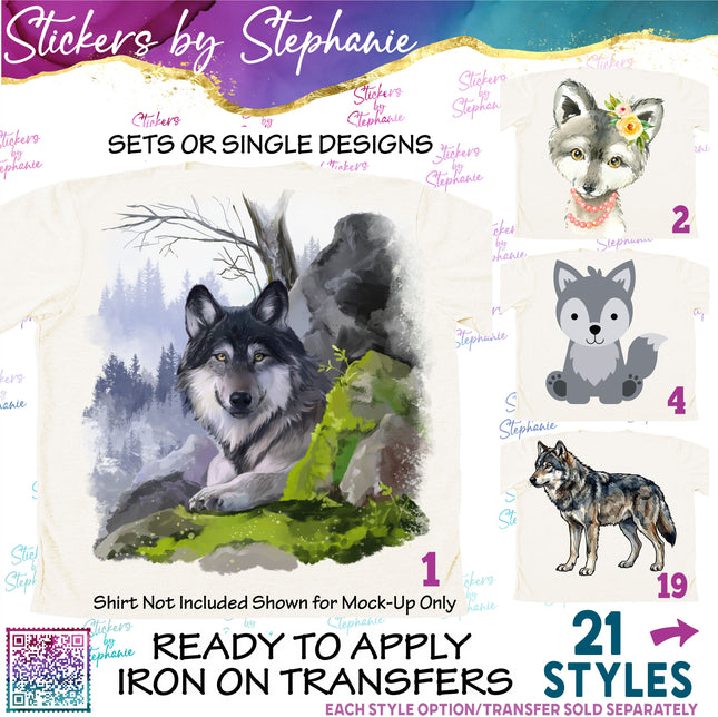 (s02A-303) Wolf Wolves Graphic Iron-On Transfer or Sticker