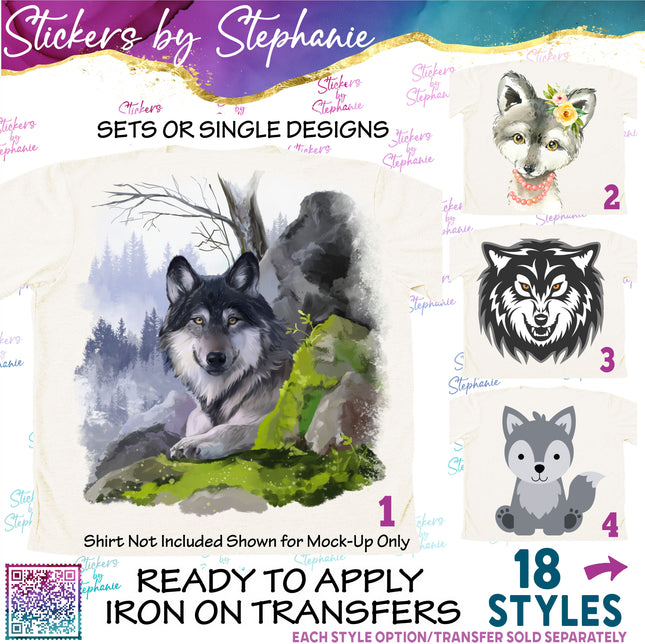 (s02A-303) Wolf Wolves Graphic Iron-On Transfer or Sticker