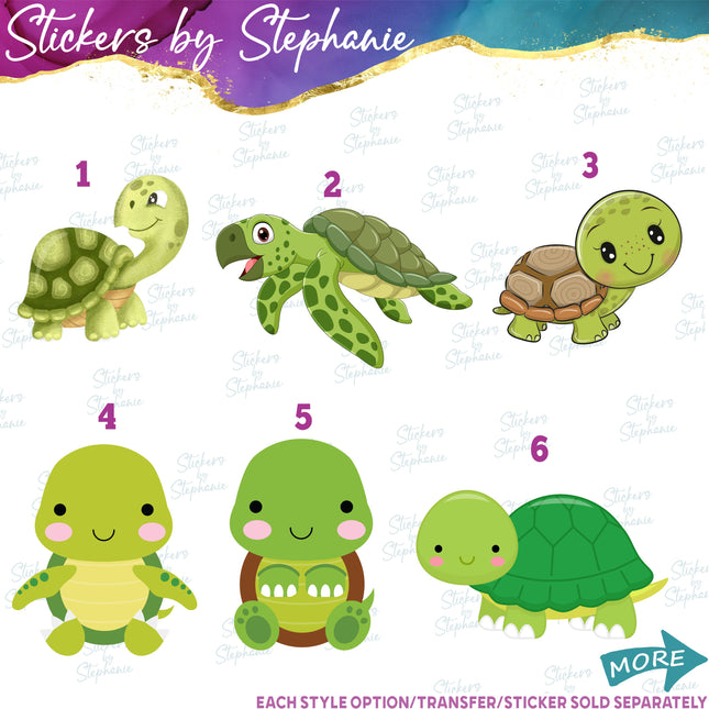 (s02A-350) Turtle Cartoon Illustrated Graphic Iron-On Transfer or Sticker