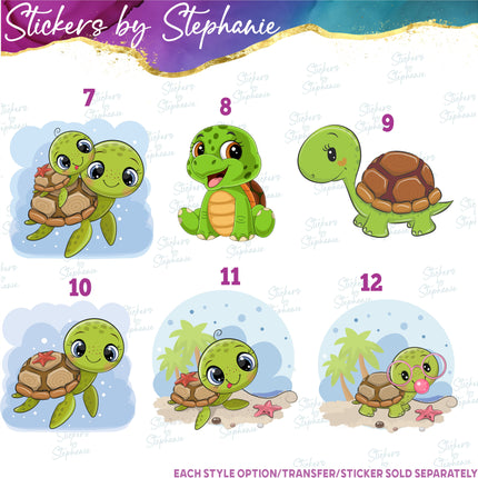 (s02A-350) Turtle Cartoon Illustrated Graphic Iron-On Transfer or Sticker