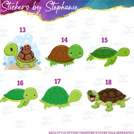 (s02A-350) Turtle Cartoon Illustrated Graphic Iron-On Transfer or Sticker