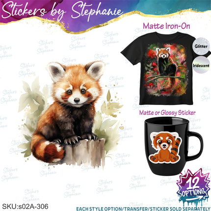 (s02A-306) Red Panda Illustrated Graphic Iron-On Transfer or Sticker