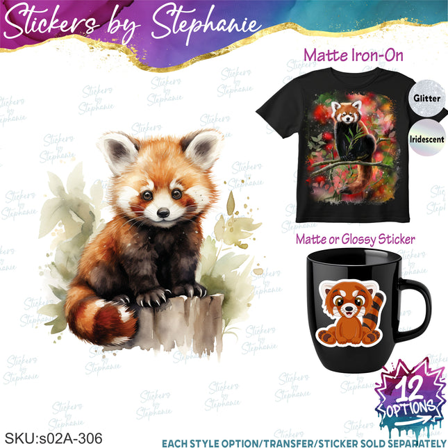 (s02A-306) Red Panda Illustrated Graphic Iron-On Transfer or Sticker