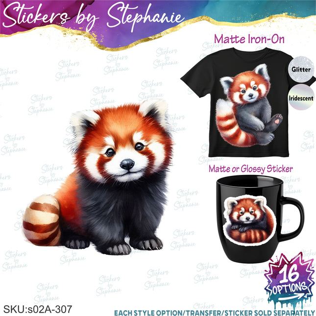 (s02A-307) Red Panda Illustrated Graphic Iron-On Transfer or Sticker