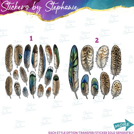 (s02A-309) Bird Feathers Bundle Set Graphic Iron-On Transfer or Sticker