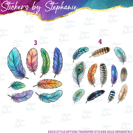 (s02A-309) Bird Feathers Bundle Set Graphic Iron-On Transfer or Sticker