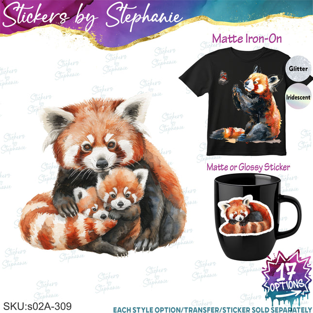 (s02A-309) Red Panda Illustrated Graphic Iron-On Transfer or Sticker