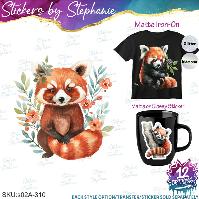 (s02A-310) Red Panda Illustrated Graphic Iron-On Transfer or Sticker