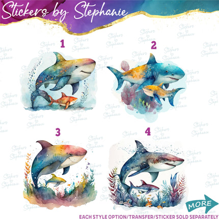 (s02A-315) Mama Baby Shark Watercolor Graphic Iron-On Transfer or Sticker