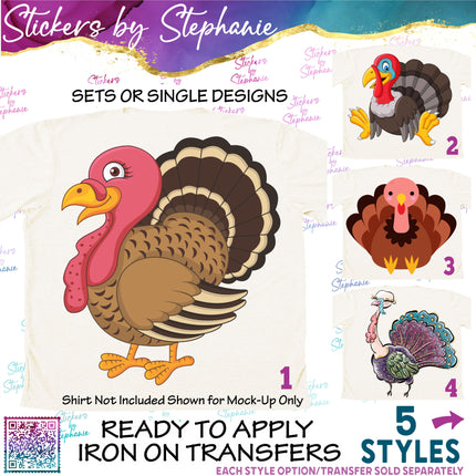 (s02A-321) Turkey Illustrated Graphic Iron-On Transfer or Sticker