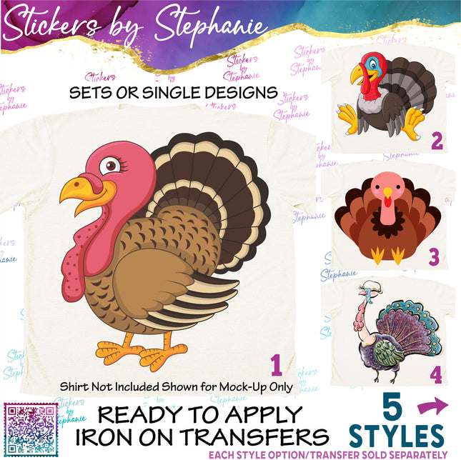 (s02A-321) Turkey Illustrated Graphic Iron-On Transfer or Sticker