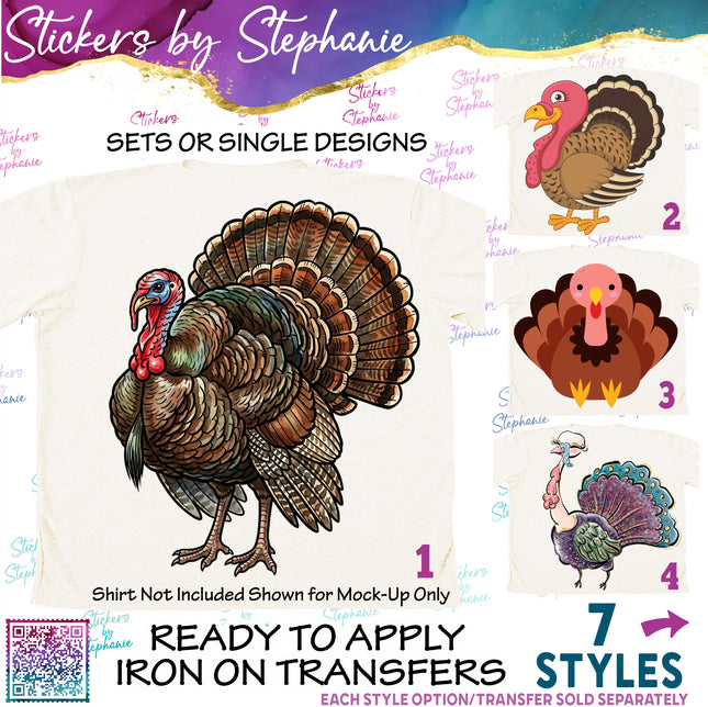 (s02A-321) Turkey Illustrated Graphic Iron-On Transfer or Sticker