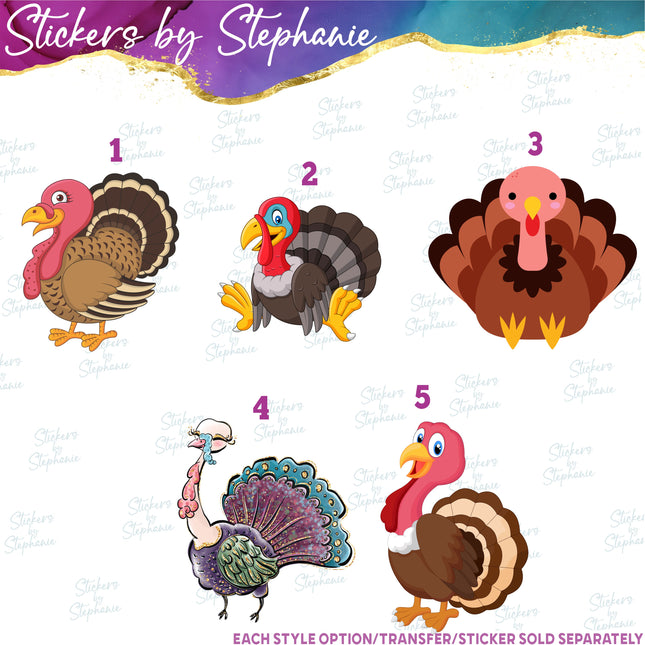 (s02A-321) Turkey Illustrated Graphic Iron-On Transfer or Sticker