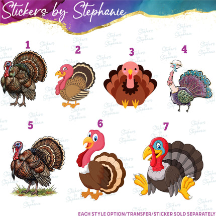 (s02A-321) Turkey Illustrated Graphic Iron-On Transfer or Sticker