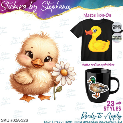 (s02A-326) Duck Mallard Rubber Duckie Illustrated Graphic Iron-On Transfer or Sticker