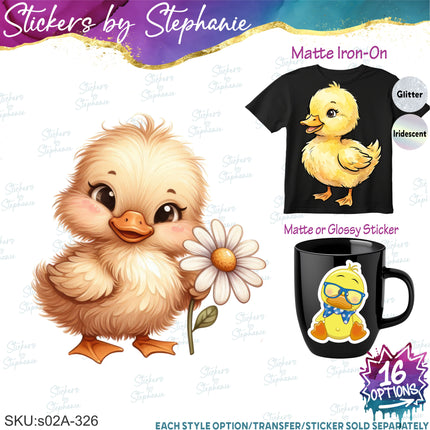 (s02A-326) Duck Duckling Illustrated Graphic Iron-On Transfer or Sticker