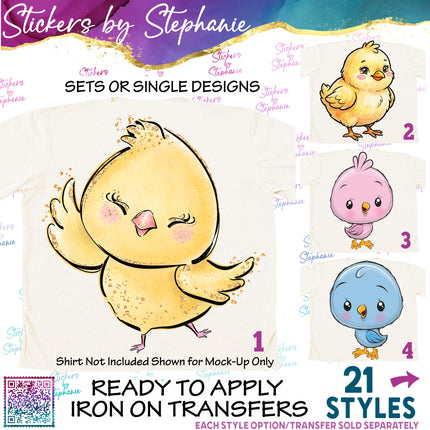 (s02A-327) Chick Baby Bird Chicken Duck Illustrated Graphic Iron-On Transfer or Sticker