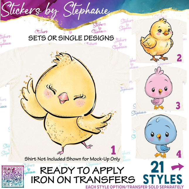 (s02A-327) Chick Baby Bird Chicken Duck Illustrated Graphic Iron-On Transfer or Sticker