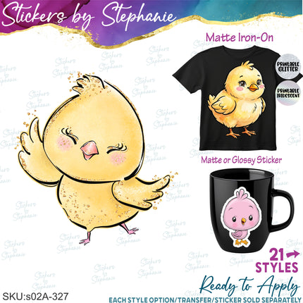 (s02A-327) Chick Baby Bird Chicken Duck Illustrated Graphic Iron-On Transfer or Sticker
