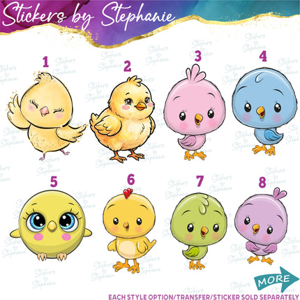 (s02A-327) Chick Baby Bird Chicken Duck Illustrated Graphic Iron-On Transfer or Sticker