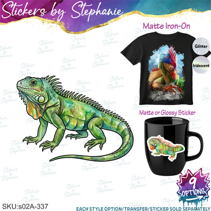 (s02A-337) Iguana Lizard Reptile Illustrated Graphic Iron-On Transfer or Sticker