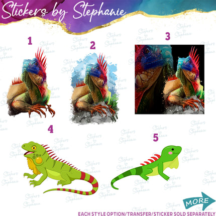 (s02A-337) Iguana Lizard Reptile Illustrated Graphic Iron-On Transfer or Sticker