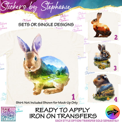 (s02A-034) Bunny Rabbit, Guinea Pig Double Exposure Iron-On Transfer or Sticker