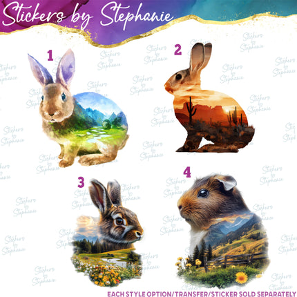 (s02A-034) Bunny Rabbit, Guinea Pig Double Exposure Iron-On Transfer or Sticker