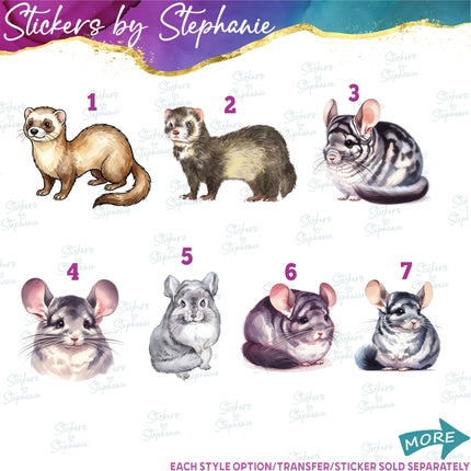 (s02A-340) Ferret Chincilla Watercolor Graphic Iron-On Transfer or Sticker