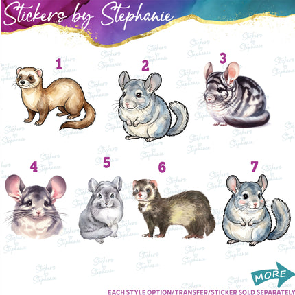 (s02A-340) Ferret Chincilla Watercolor Graphic Iron-On Transfer or Sticker