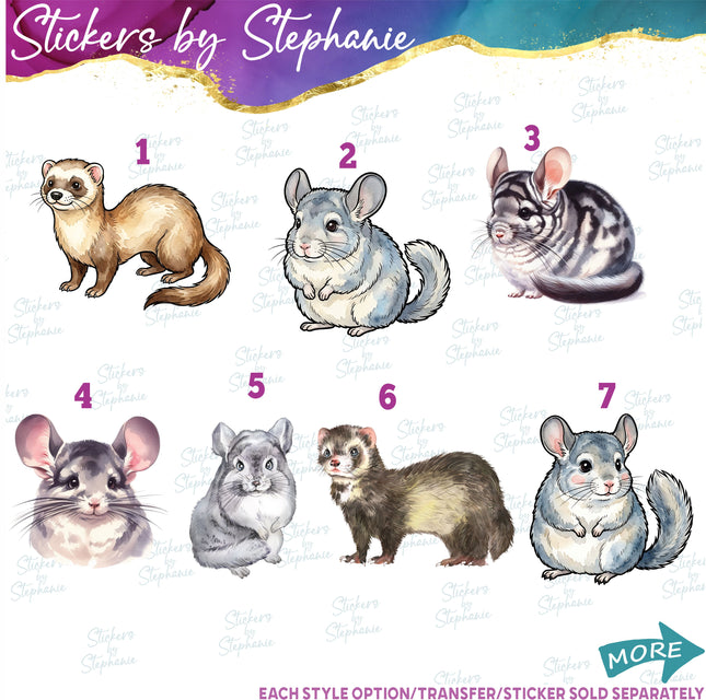 (s02A-340) Ferret Chincilla Watercolor Graphic Iron-On Transfer or Sticker