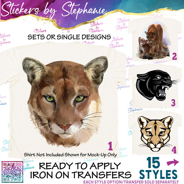 (s02A-342) Cougar Panther Mountain Lion Puma Graphic Iron-On Transfer or Sticker