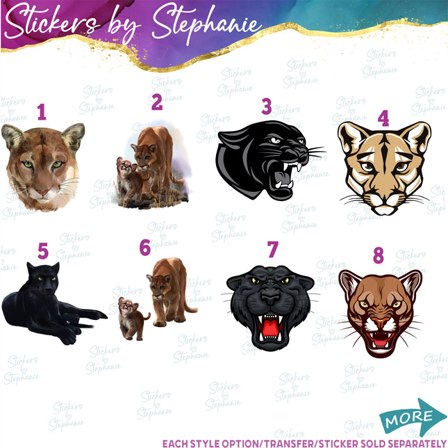 (s02A-342) Cougar Panther Mountain Lion Puma Graphic Iron-On Transfer or Sticker