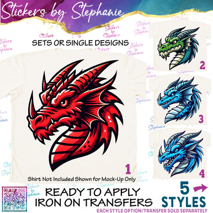 (s02A-343) Dragon Red Green Blue Graphic Iron-On Transfer or Sticker