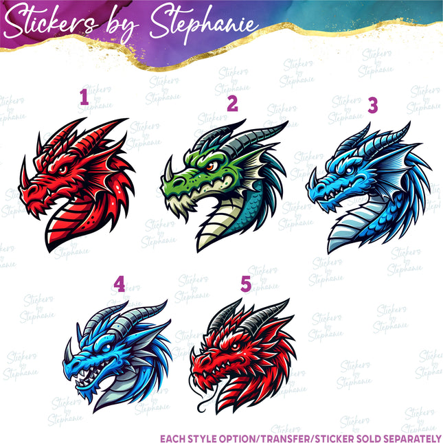 (s02A-343) Dragon Red Green Blue Graphic Iron-On Transfer or Sticker