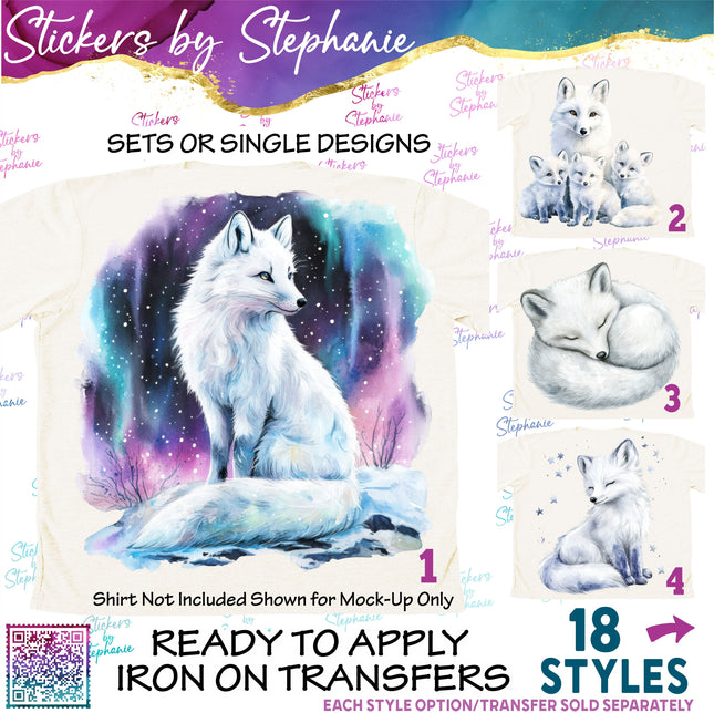 (s02A-344) Arctic Fox Foxes Graphic Iron-On Transfer or Sticker