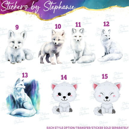 (s02A-344) Arctic Fox Foxes Graphic Iron-On Transfer or Sticker