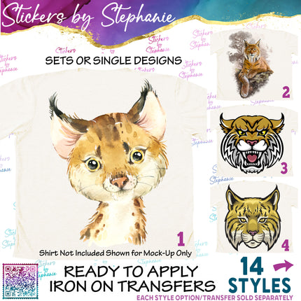 (s02A-345) Bobcat Lynx Wildcat Graphic Iron-On Transfer or Sticker