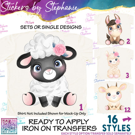 (s02A-346) Baby Farm Animals Illustrated Graphic Iron-On Transfer or Sticker