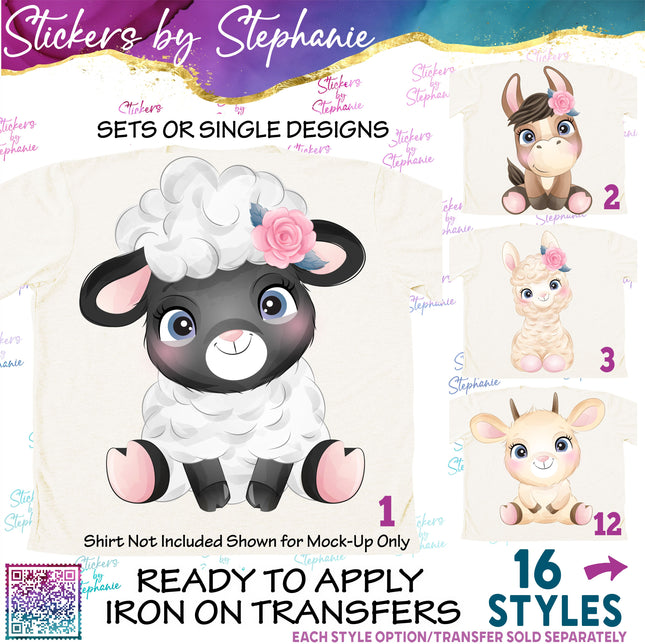 (s02A-346) Baby Farm Animals Illustrated Graphic Iron-On Transfer or Sticker