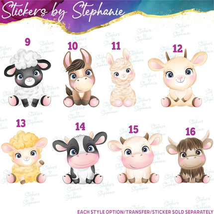 (s02A-346) Baby Farm Animals Illustrated Graphic Iron-On Transfer or Sticker