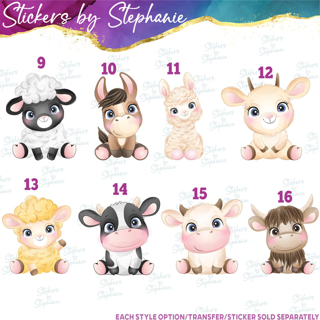 (s02A-346) Baby Farm Animals Illustrated Graphic Iron-On Transfer or Sticker