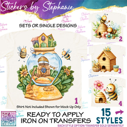 (s02A-347) Beehive Bee Hive Honeycomb Illustrated Graphic Iron-On Transfer or Sticker